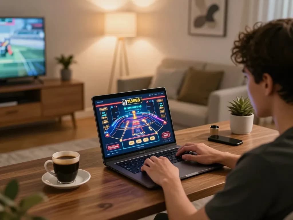 Engaging gameplay on the fly888 online casino platform from a cozy home setup.