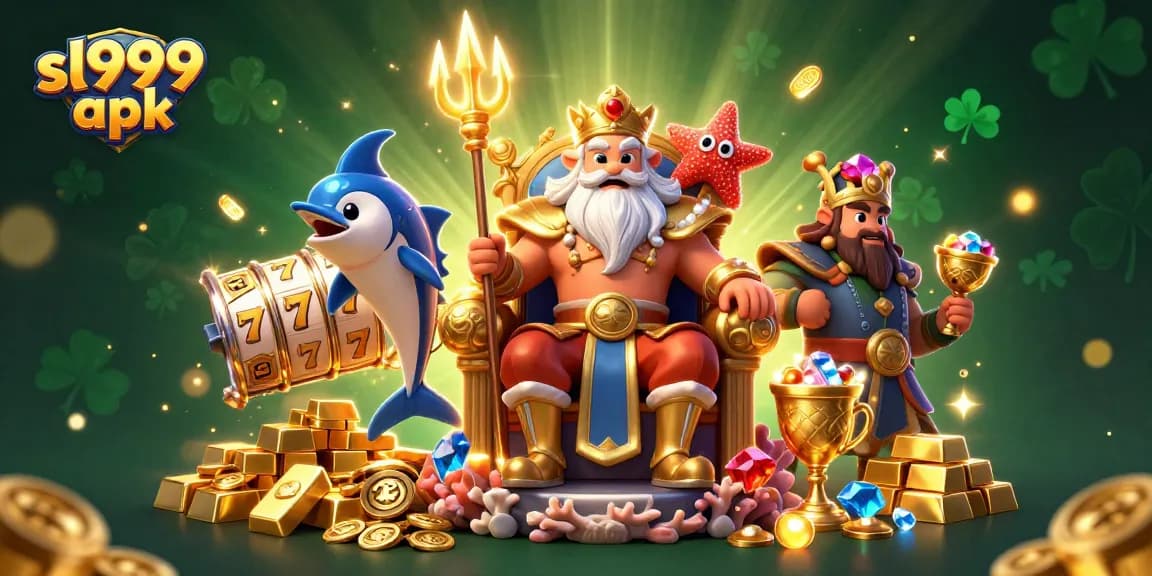 Experience the thrill of sl999 apk gaming with slot reels and treasure, illustrated in vibrant detail.