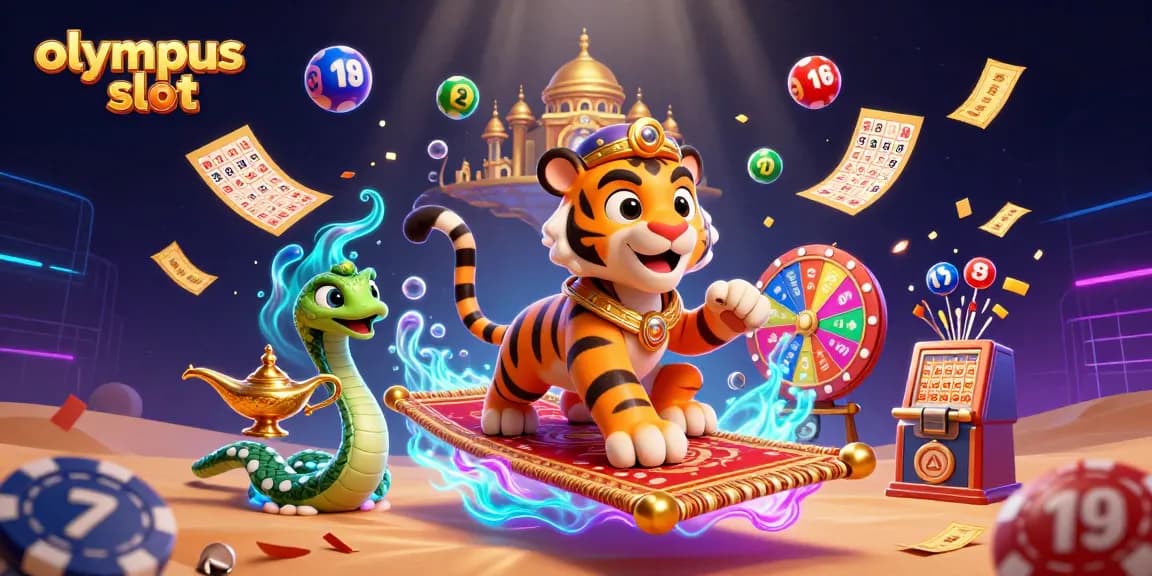 Permainan slot olympus yang menarik dengan simbol dan elemen kasino berwarna cerah di layar penuh aksi.