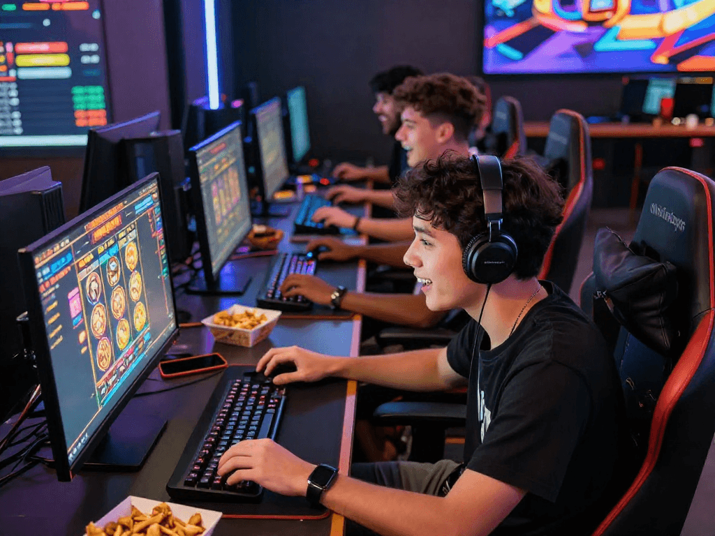 Engaged players enjoying slot gacor games in a vibrant digital environment