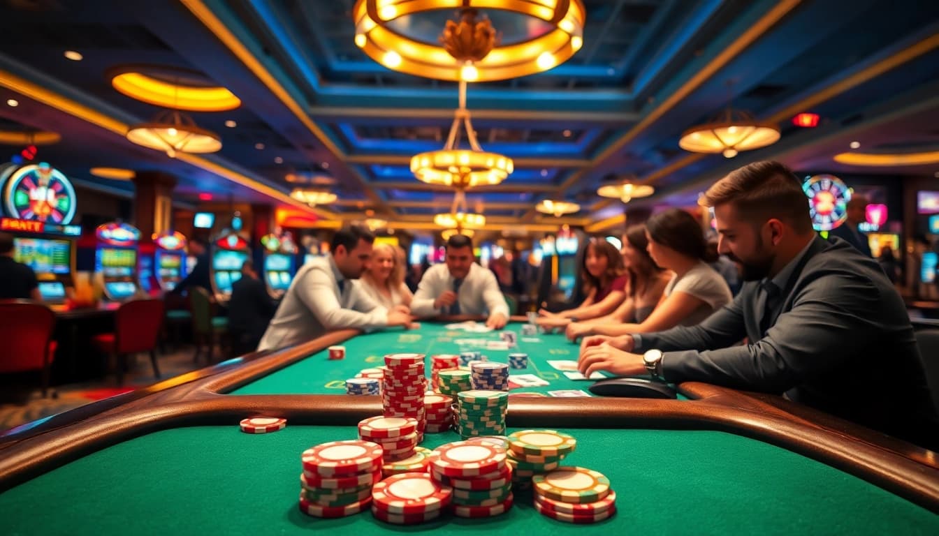 Wortel21 menawarkan suasana kasino yang energik dengan chip poker berwarna-warni.