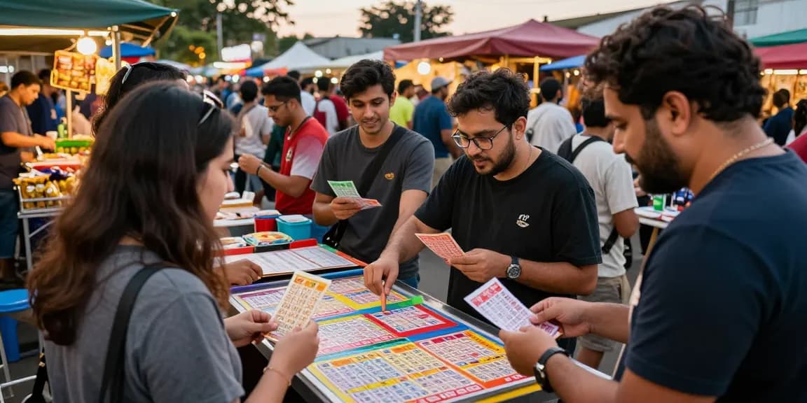 Aktivitas seru di rajatogel dengan teman-teman memilih tiket lotere di pasar lokal.