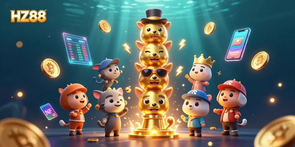 Experience the excitement of HZ88 with dynamic casino elements and vibrant characters in a captivating 3D scene.
