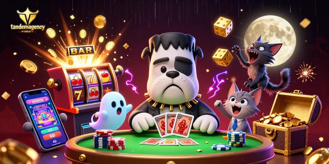 Engage with tandemagency at a thrilling casino scene featuring vibrant slot items.