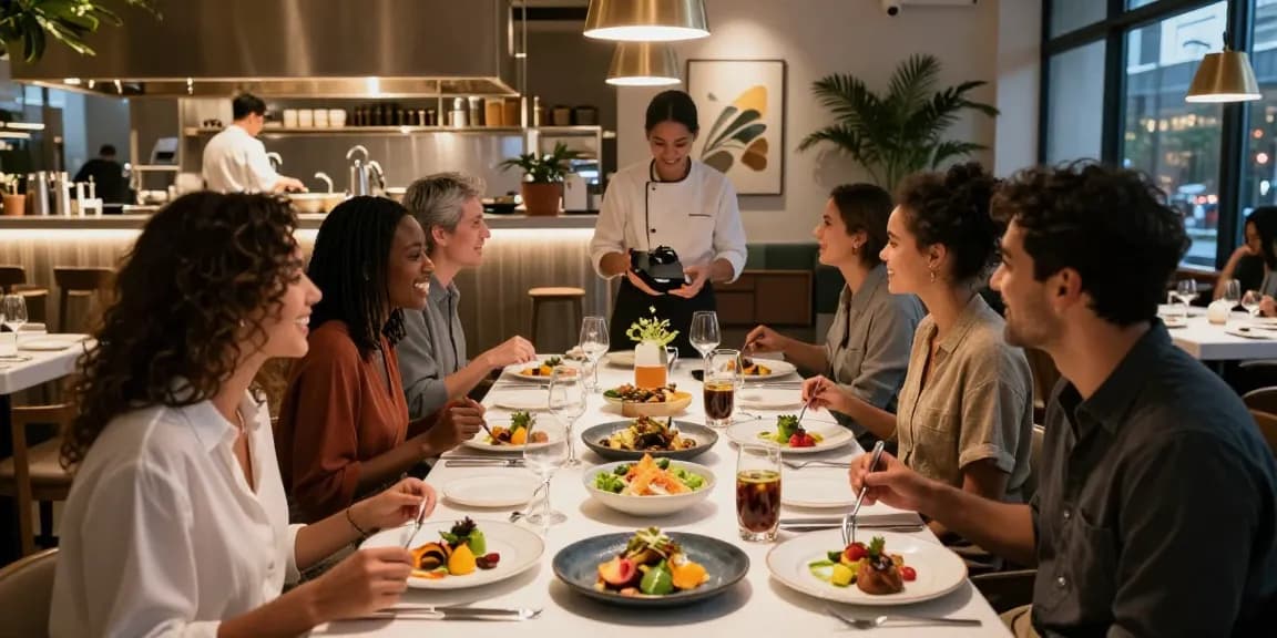 Sydney303 Login at TrestleOnTenth: Friends enjoying a gourmet meal in a modern restaurant.