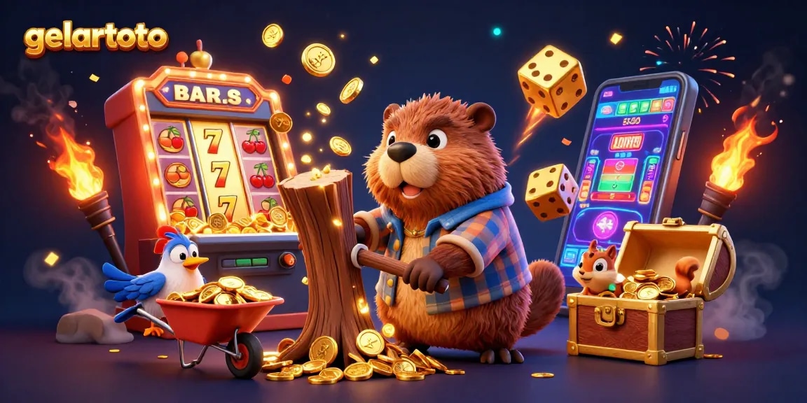 Spin the reels with gelartoto's vibrant 3D casino scene filled with golden coins and excitement.
