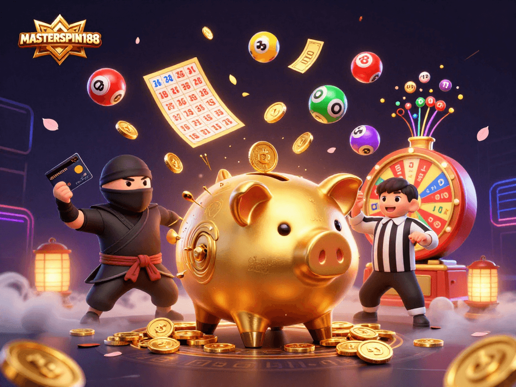 Experience thrilling gameplay with MASTERSPIN188’s vibrant casino illustration featuring dynamic characters and elements.