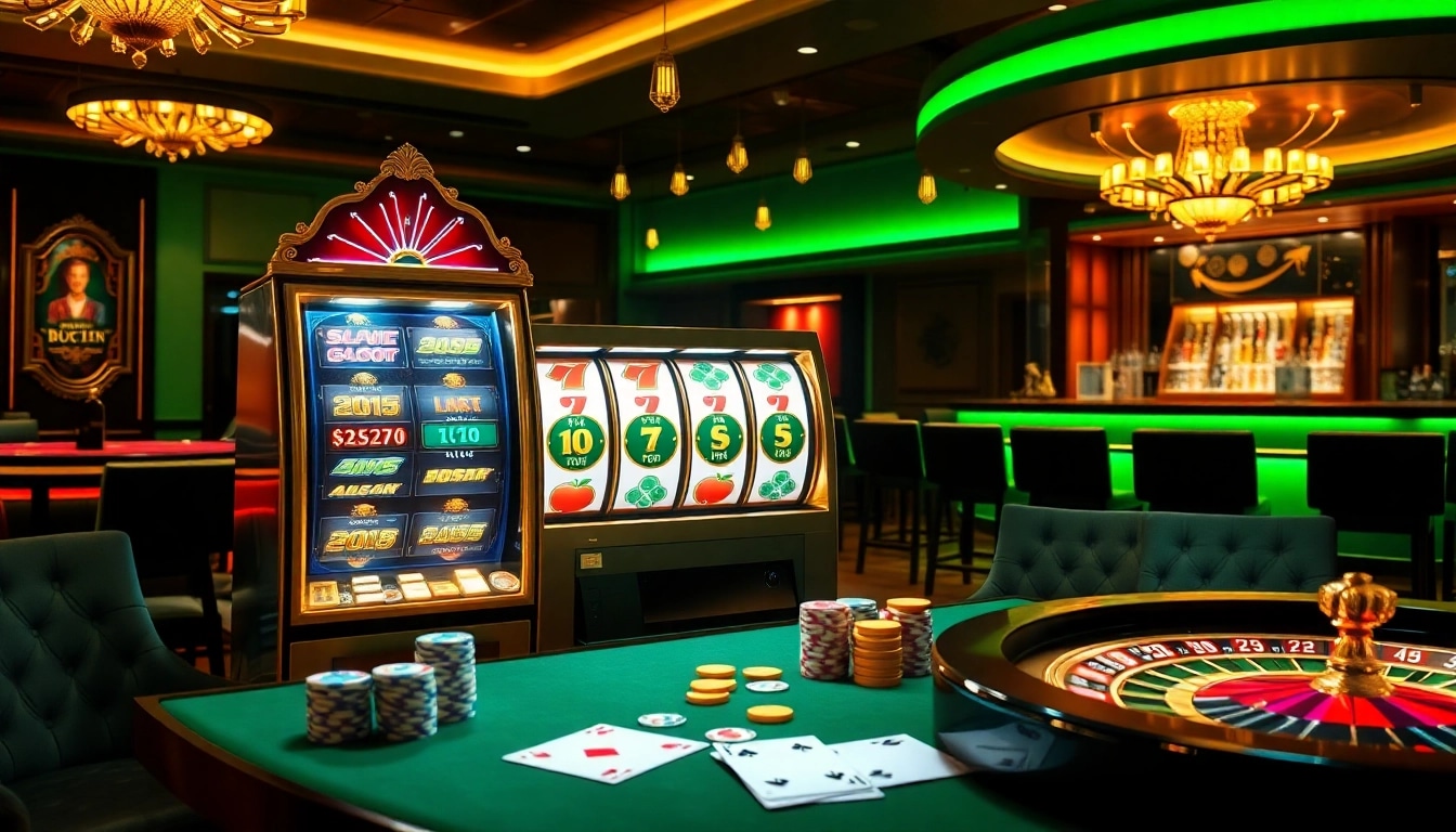 Experience the thrill of situs slot gacor as coins fall from a vibrant slot machine in a luxurious casino setting.