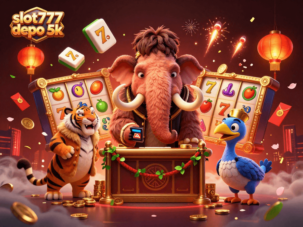 Spin and win at slot777 depo 5k with vibrant slot reels and dynamic casino characters inviting players.