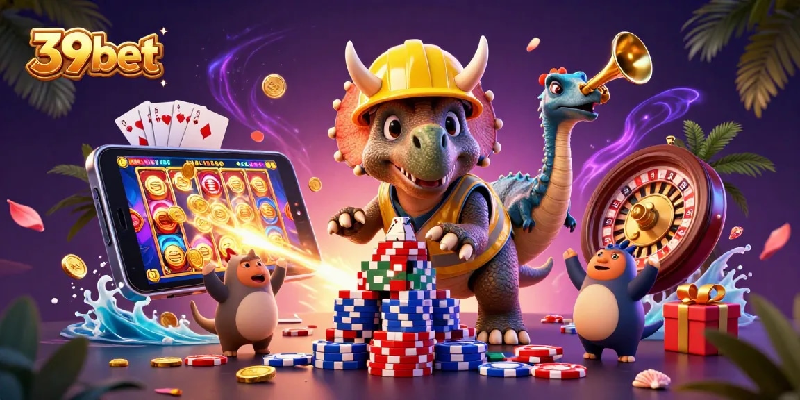 Experience the excitement at 39bet with a vibrant 3D casino illustration full of action!