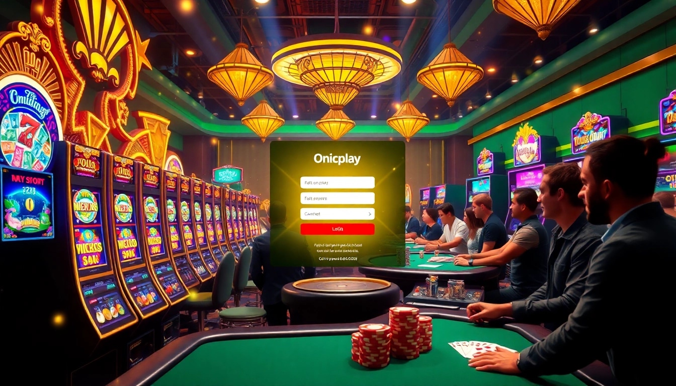 Engaging online players at Onicplay login, highlighting vibrant slot machines and dynamic poker gameplay.