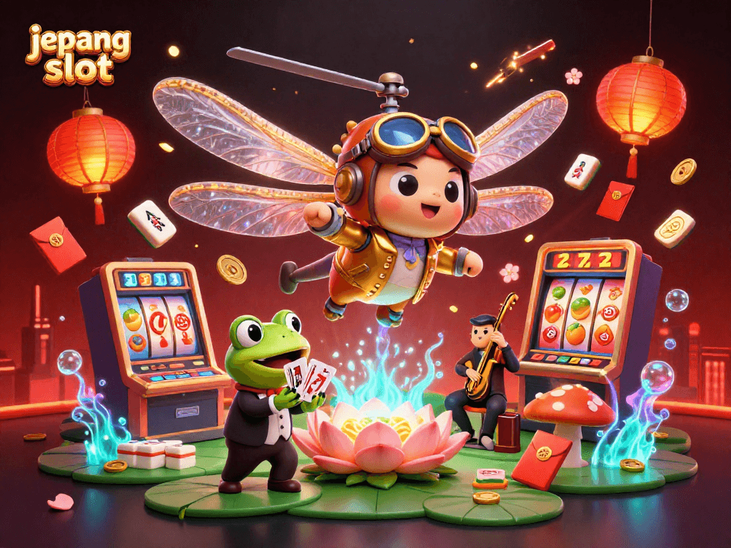 Experience thrilling action at jepang slot with a vibrant casino scene featuring animated characters.