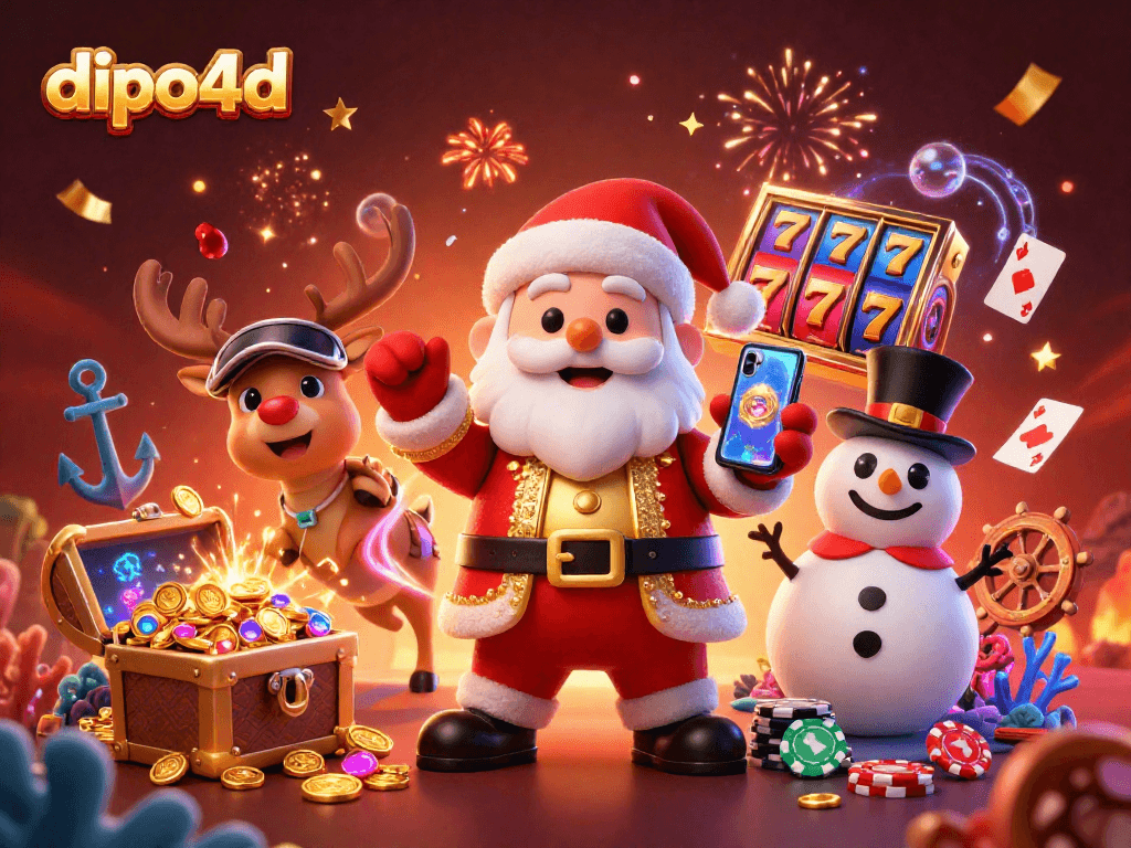 Experience big wins with dipo4d's lively casino scene featuring Santa and slots.