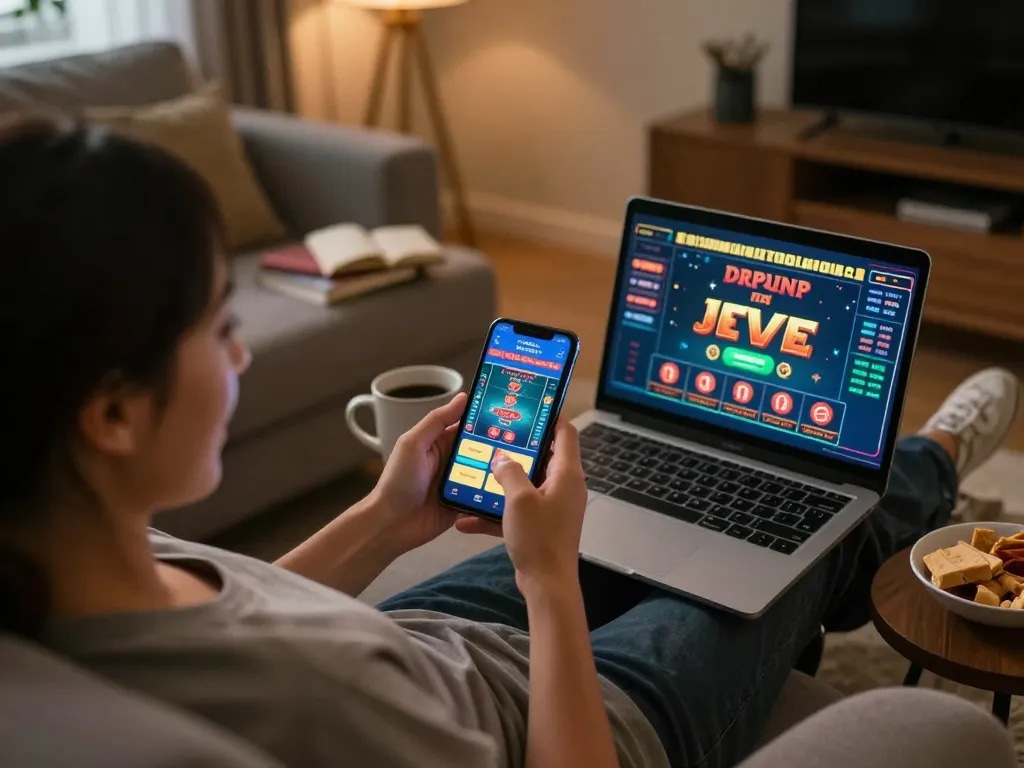 Engaging with online casino as user logs in to Đăng nhập Luckywin on their laptop, enjoying home entertainment