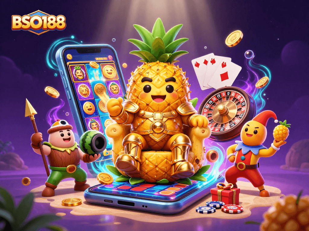 Engage with BSO188 and spin colorful slots at a vibrant online casino beach scene.