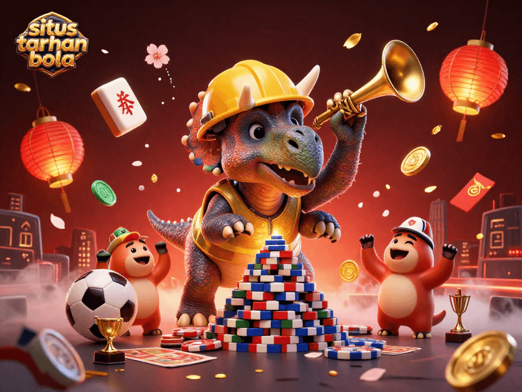 Engage with situs taruhan bola, a vibrant 3D scene of animated characters celebrating sports betting.