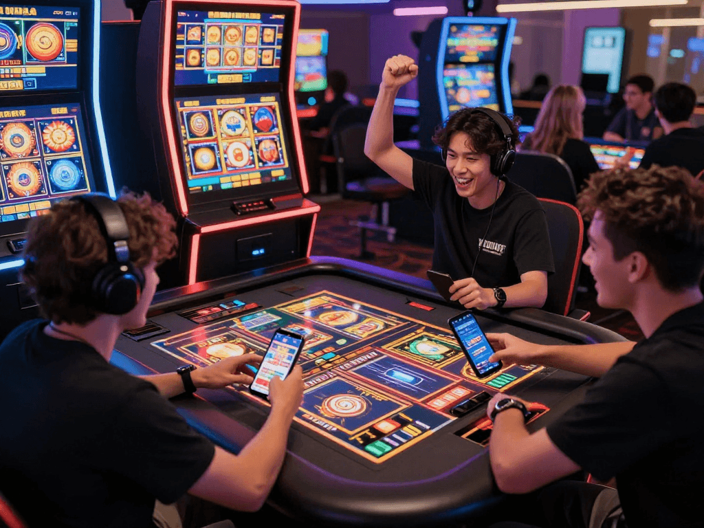 Pengguna jandaslot88 tengah menikmati permainan slot online dengan suasana ceria dan perangkat gaming.