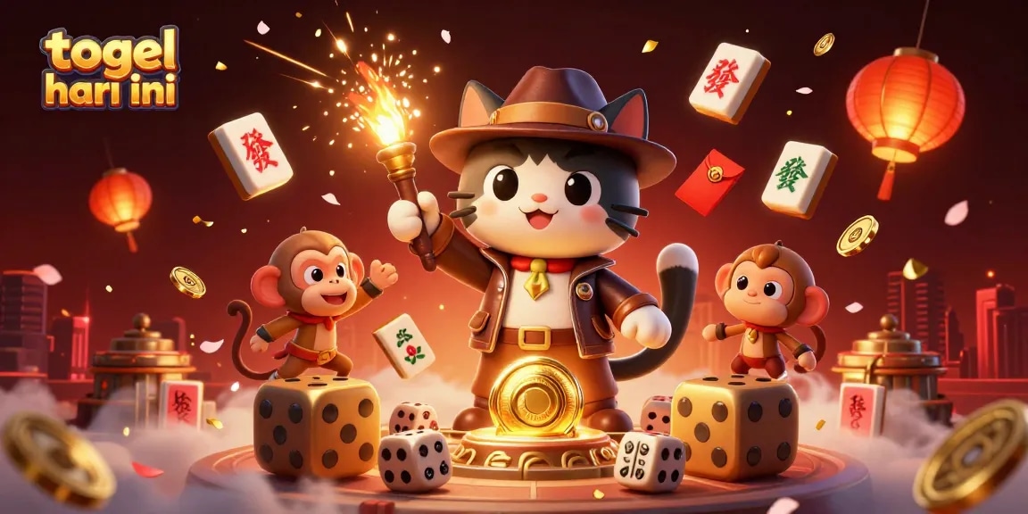 Engage with the thrill of togel hari ini, illustrated with vibrant characters and dynamic casino elements.