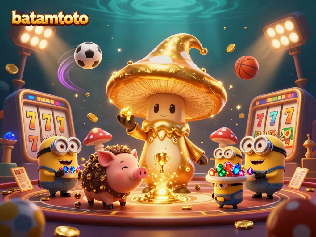 Engage in thrilling batamtoto gameplay with a magical casino scene featuring a golden wizard and vibrant game elements.