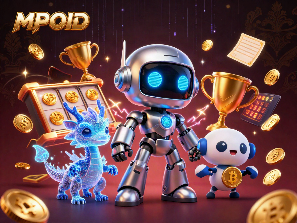 Experience thrilling slots with MPOID's vibrant characters and dynamic gaming elements in an exciting casino scene.