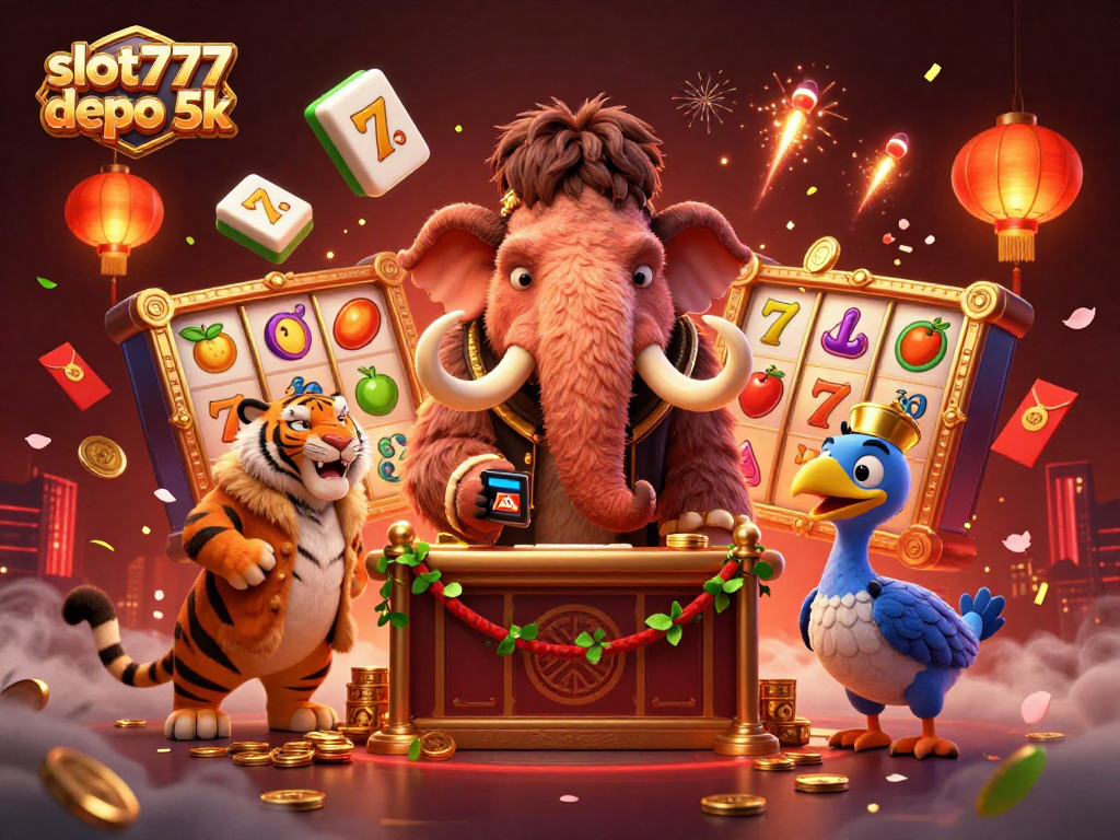 Spin and win at slot777 depo 5k with vibrant slot reels and dynamic casino characters inviting players.