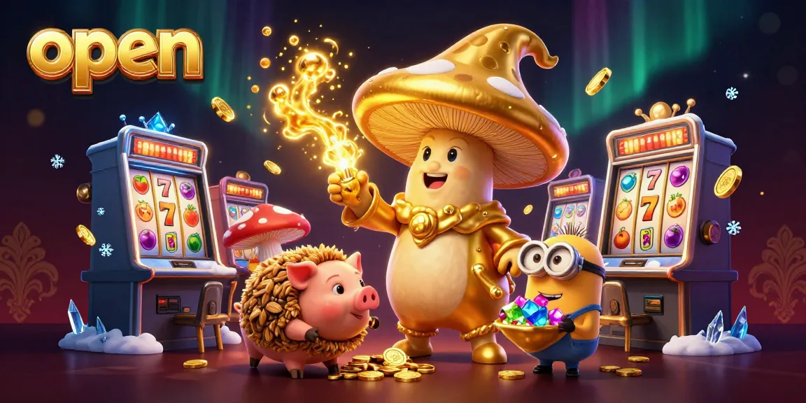 Experience thrilling wins with the open-themed casino, featuring golden elements and vibrant slot games.