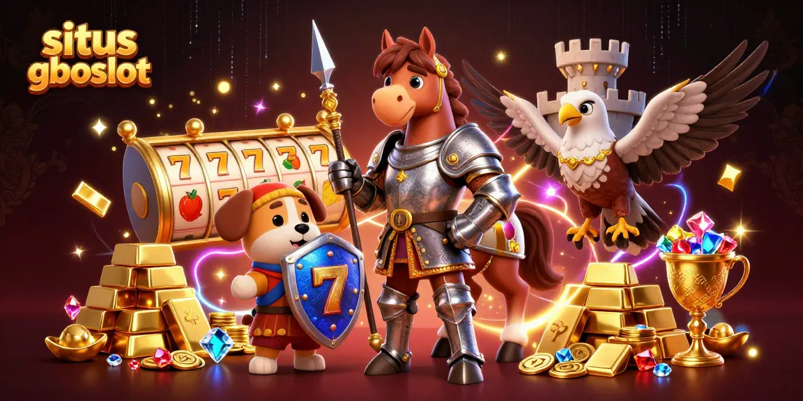 Permainan situs gboslot yang menampilkan keseruan karakter kasino dalam ilustrasi 3D dengan banyak harta karun.