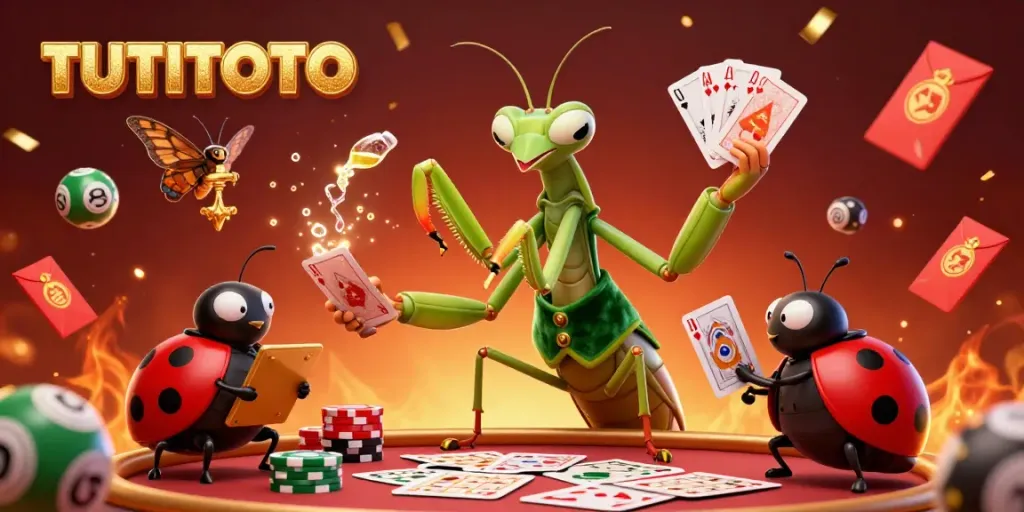 TUTITOTO showcases a vibrant 3D scene of fun lottery-themed characters celebrating with confetti and winning symbols.