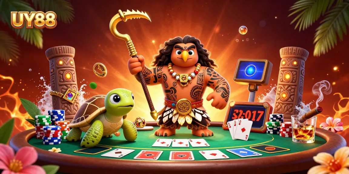 Experience the excitement of UY88 at an action-packed poker scene with vivid characters and games.