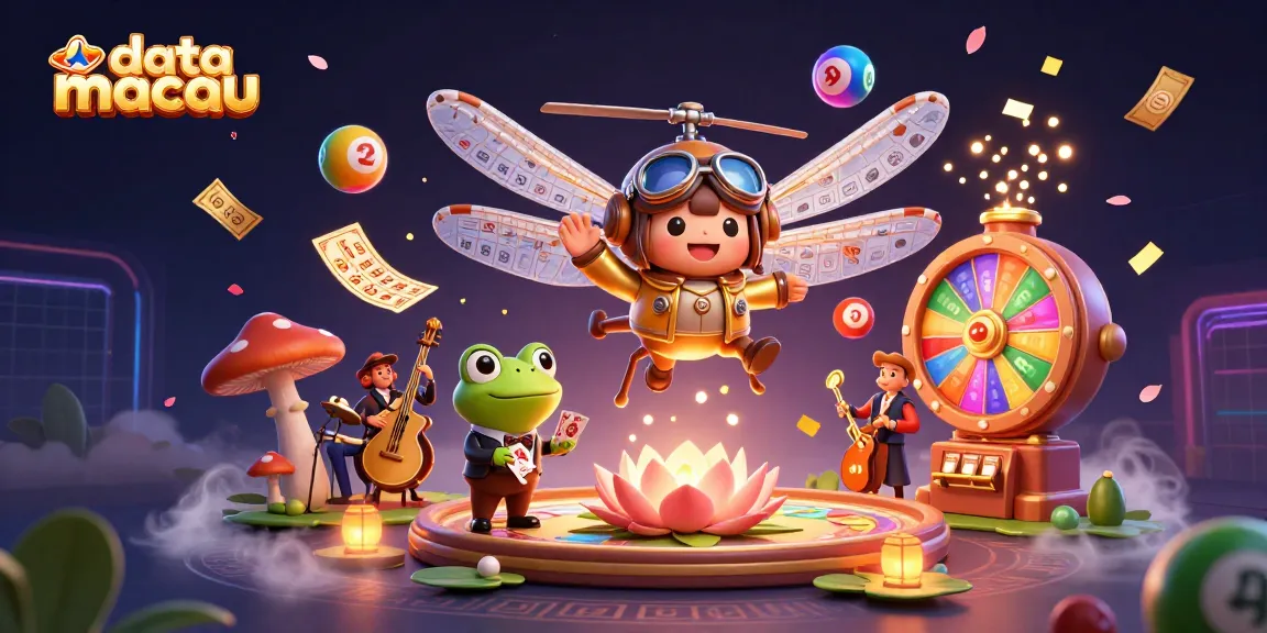 Engage with exciting data macau results in a vibrant 3D casino scene featuring a dynamic dragonfly pilot and frog dealer.