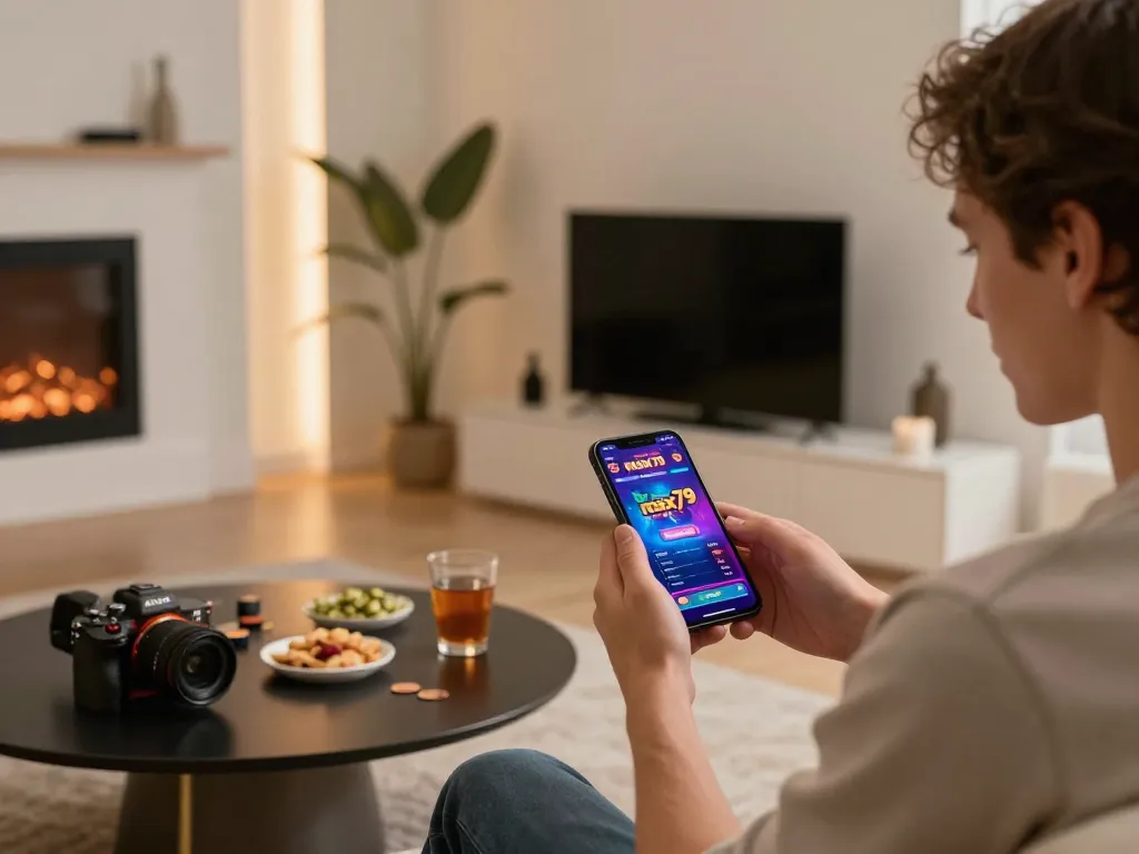 Engaging with max79 on a smartphone, showcasing an exciting online gaming atmosphere