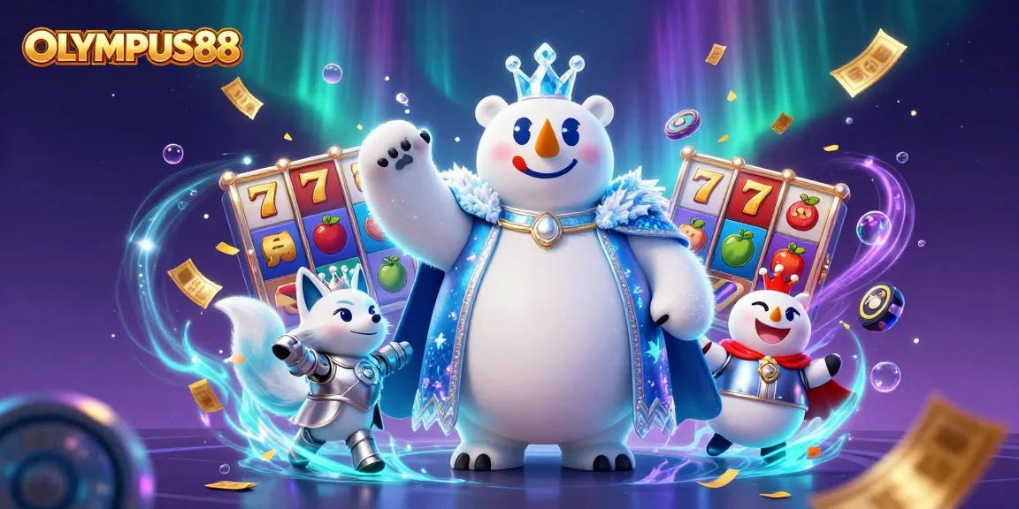 Spin the reels with OLYMPUS88 for exciting jackpot rewards in this vibrant illustration.