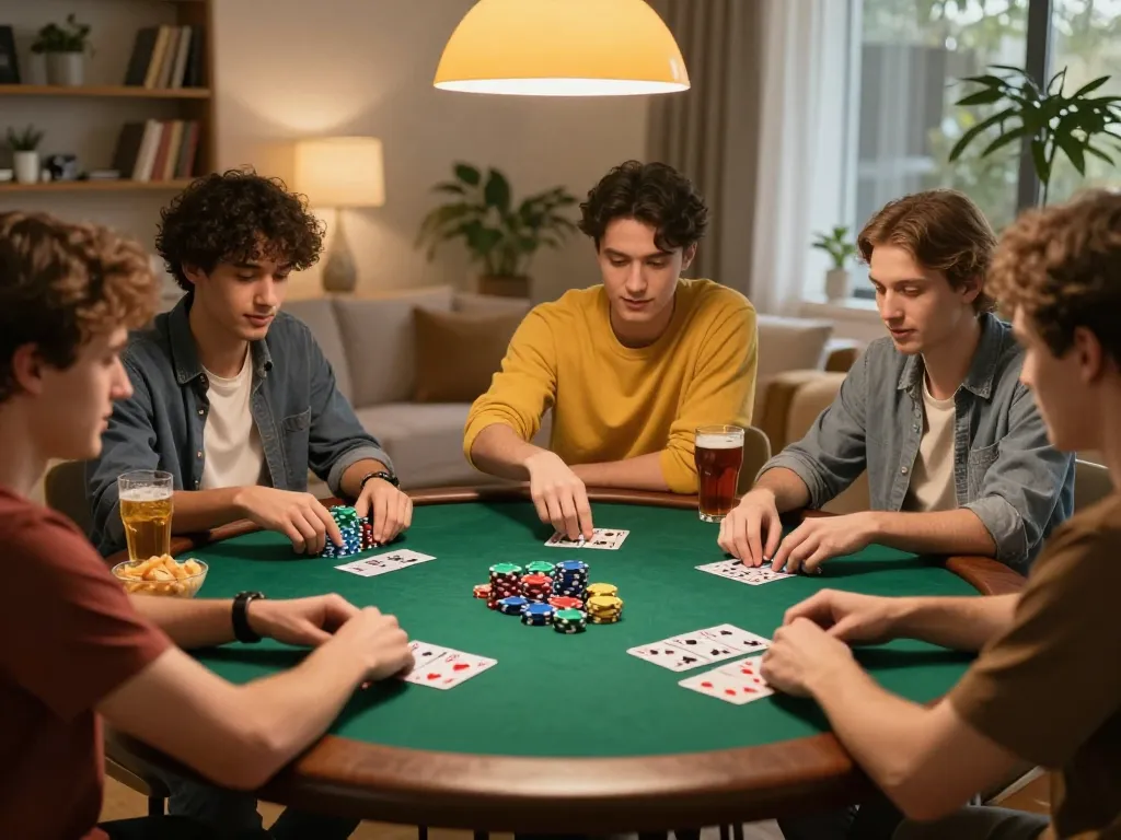 Friends enjoying an engaging poker night with CK444, vibrant atmosphere and strategy.