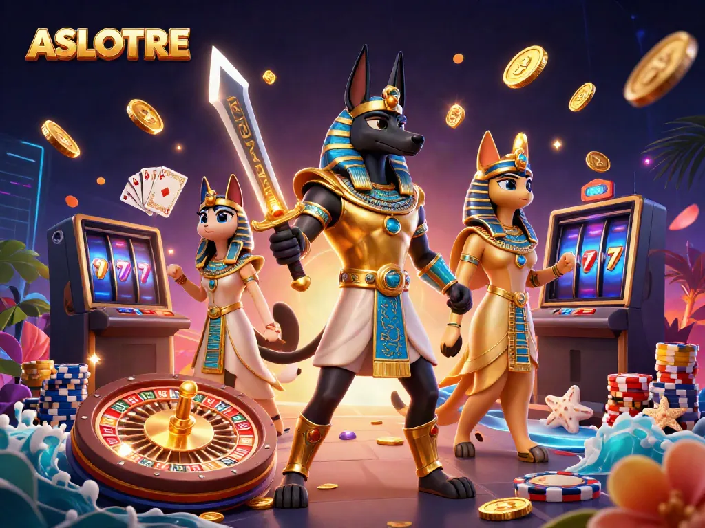 ASLOTRE menawarkan permainan slot menarik dengan karakter Anubis dan Bastet dari Mesir kuno.