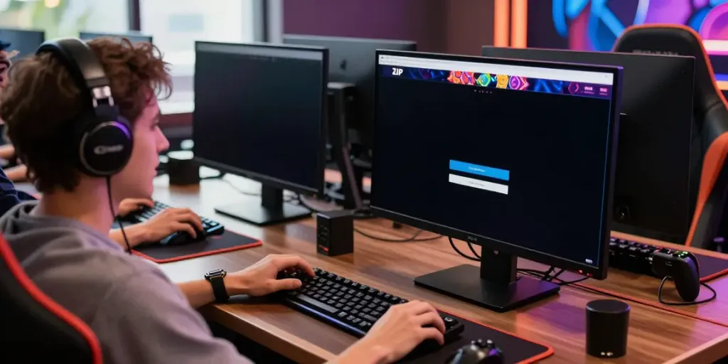 Engaged player using 2up login on a vibrant gaming setup.