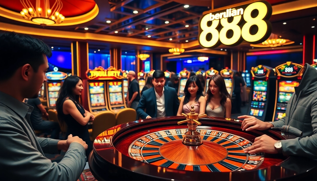Players enjoying thrilling games at berlian 888 casino, aiming for jackpots with excitement.