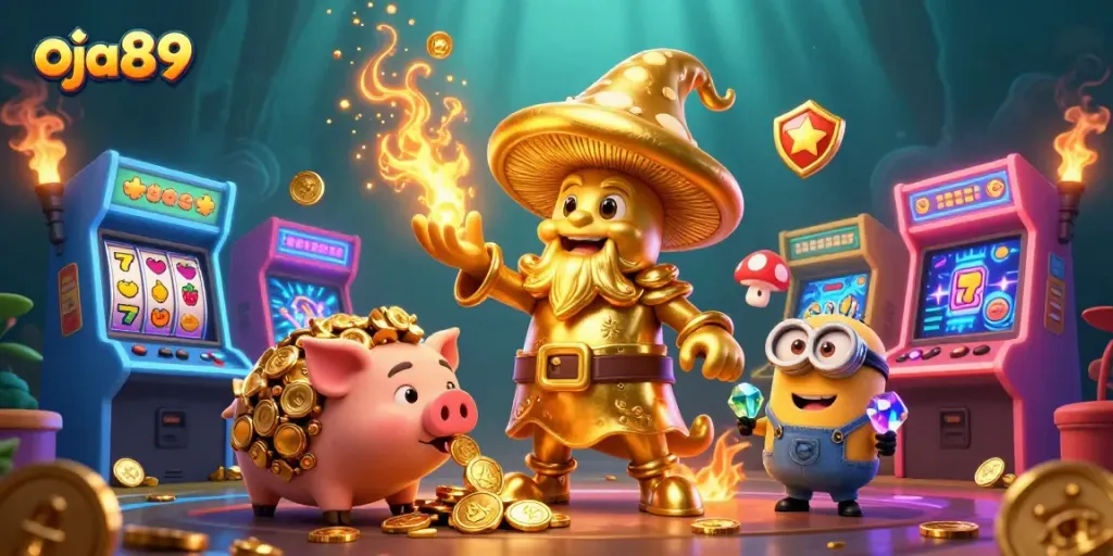 Menangkan jackpot dengan oja89 dalam ilustrasi kasino penuh warna dan magis