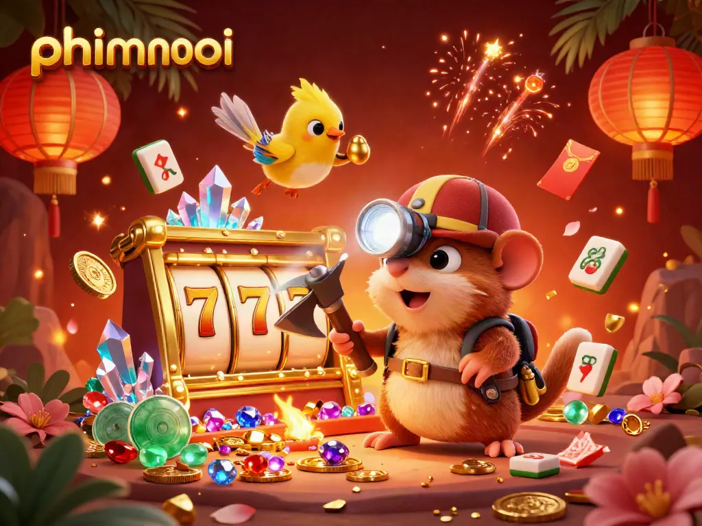 Experience phimmoi's vibrant casino adventure with a treasure hunter mole, lucky elements, and dazzling effects.