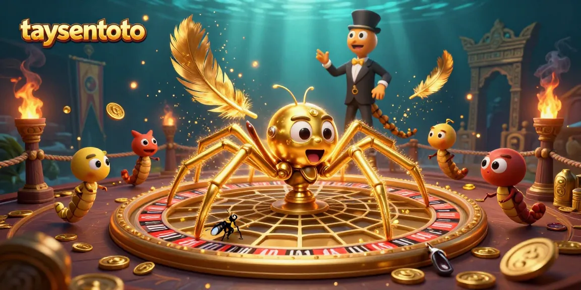 Place bets at TAYSENTOTO's roulette-inspired golden web, where excitement meets strategy in a vibrant casino scene.