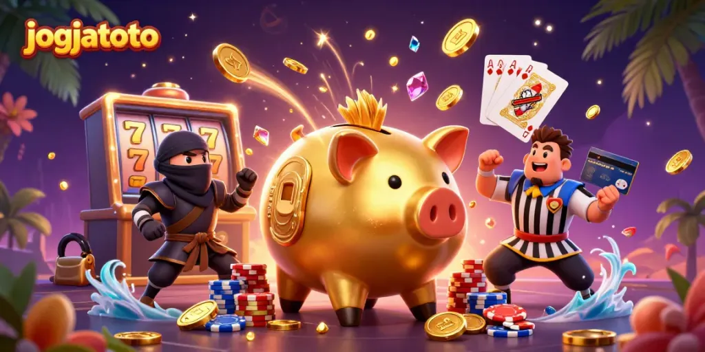 Experience excitement with jogjatoto's vibrant casino scene featuring epic characters and game elements.