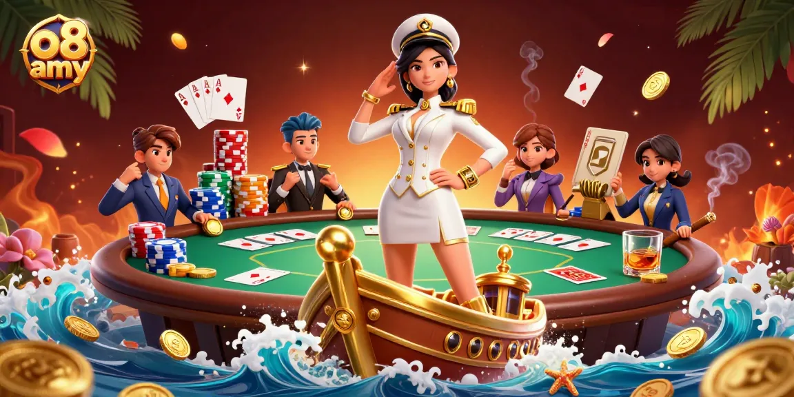 Experience the thrill of the o8 army casino with a vibrant 3D illustration featuring poker elements and oceanic themes.