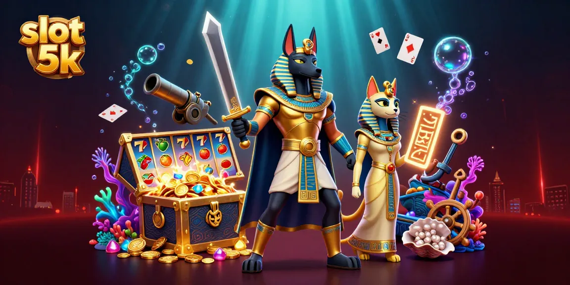 Experience thrilling wins with slot 5k, showcasing an Egyptian theme and vibrant gaming elements.