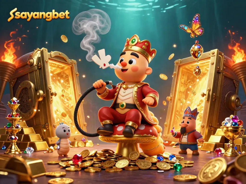 Experience thrilling luck at sayangbet with golden treasures and rich gaming atmosphere revealed in vibrant illustration