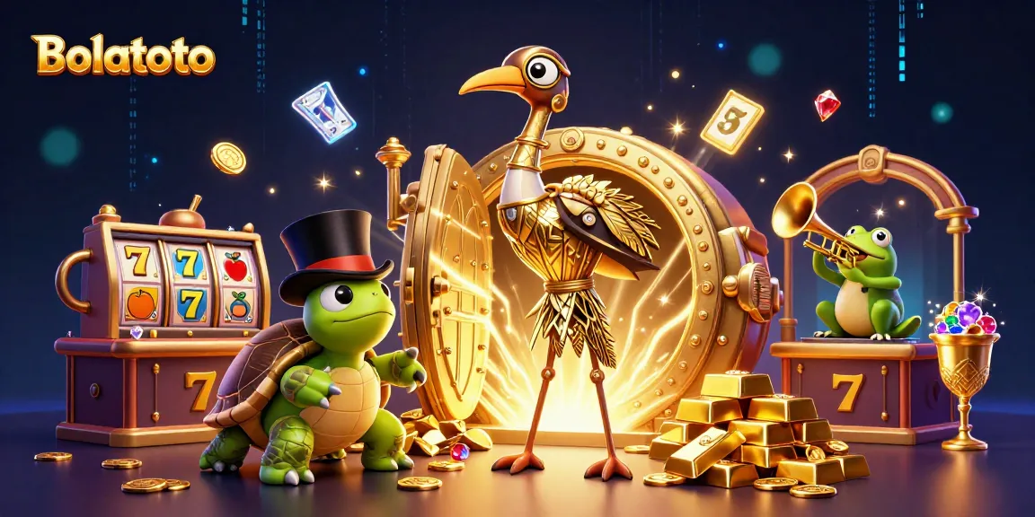 Experience thrilling gambling adventures with Bolatoto in a vibrant, illustrated casino scene.