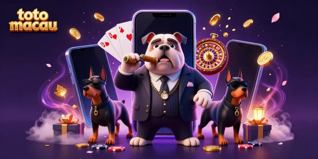 Engage with toto macau gaming through a dynamic scene of cartoon characters and casino elements.