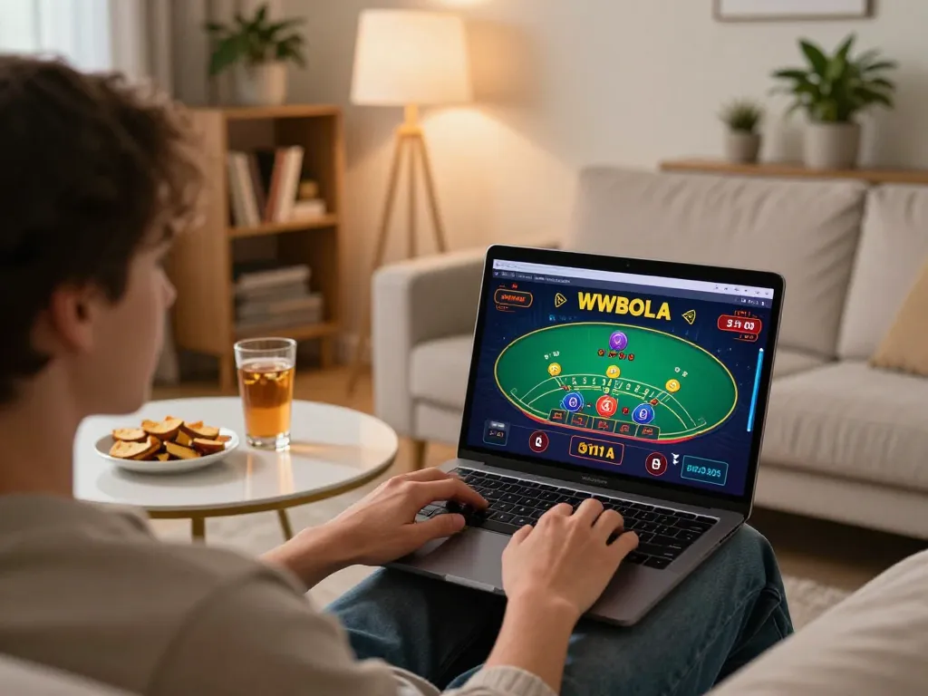 WWBOLA user enjoying an engaging online gaming session on a laptop with snacks