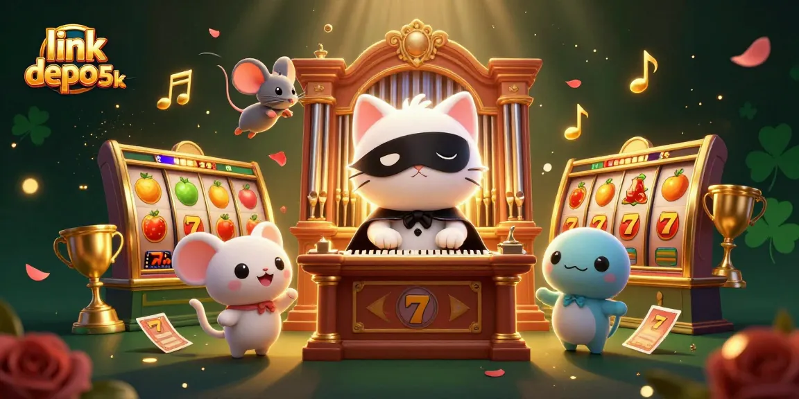 Win big with link depo 5k showcasing a vibrant casino scene with slots and thrilling characters.