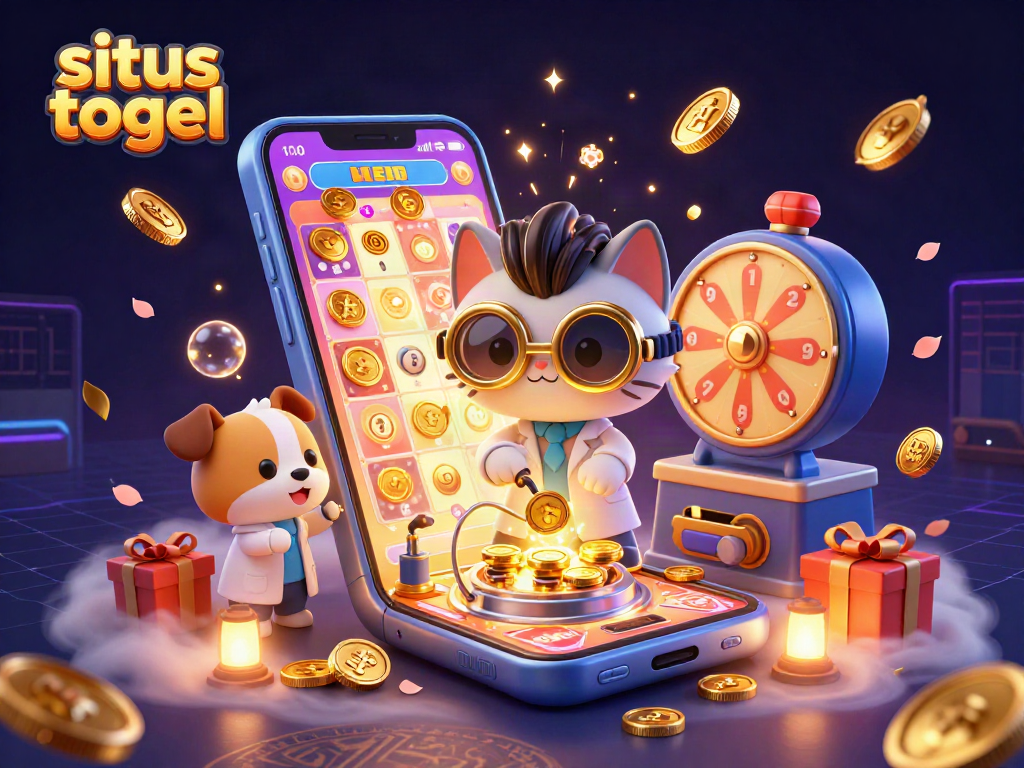 Merayakan kemenangan situs togel dengan ilustrasi kucing ilmuwan dan anjing setia di lab, penuh detail.
