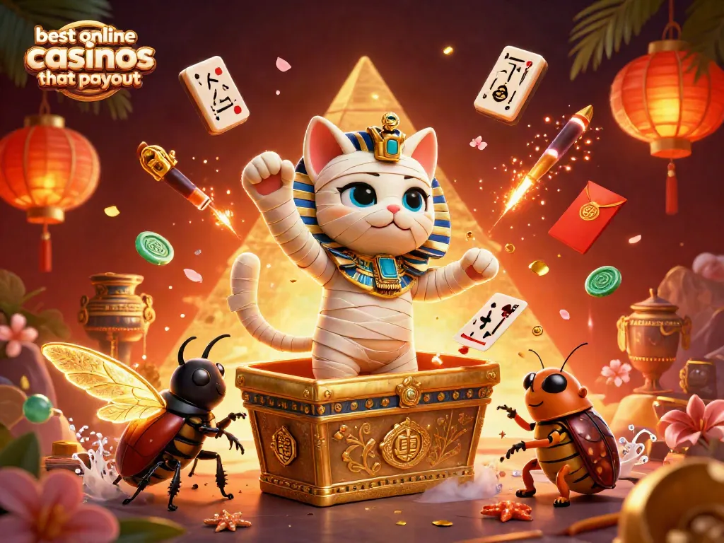 Experience the excitement at the best online casinos that payout with our dynamic illustrated scene.