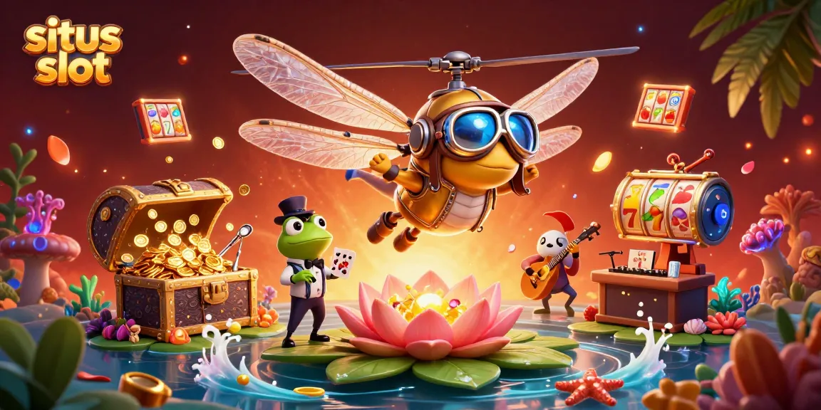 Experience the excitement of situs slot with vibrant characters and dynamic casino elements in a 3D scene.